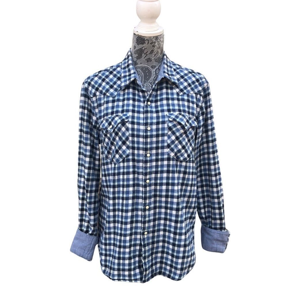 LEVI’S Slim Fit Plaid Pearl Snap Button Down Flannel Shirt Size Medium